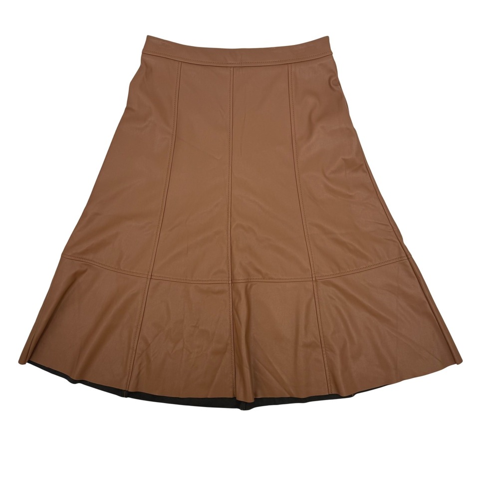 Banana Republic Vegan Leather Midi Skirt Womens 10 Brown NWT Paneled A-Line - Picture 1 of 8